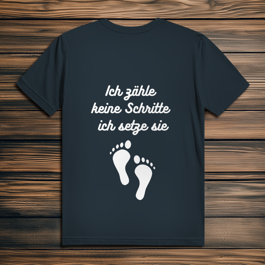 Herren Premium Bio T-Shirt ∣ Ich zähle... Schritte ∣ Logo in weiß
