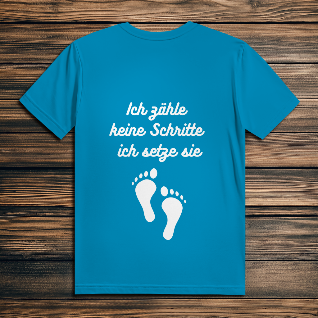 Herren Premium Bio T-Shirt ∣ Ich zähle... Schritte ∣ Logo in weiß