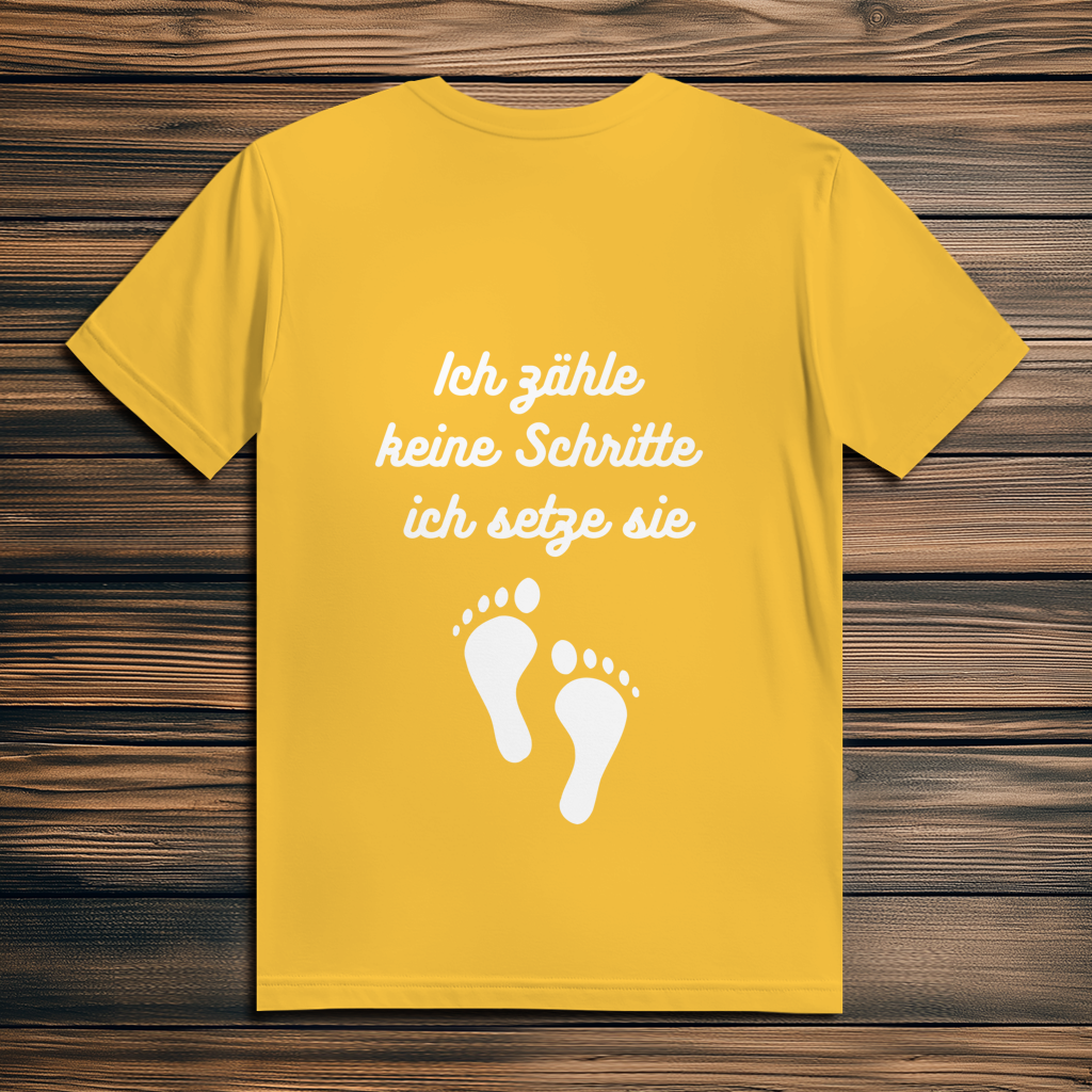 Herren Premium Bio T-Shirt ∣ Ich zähle... Schritte ∣ Logo in weiß
