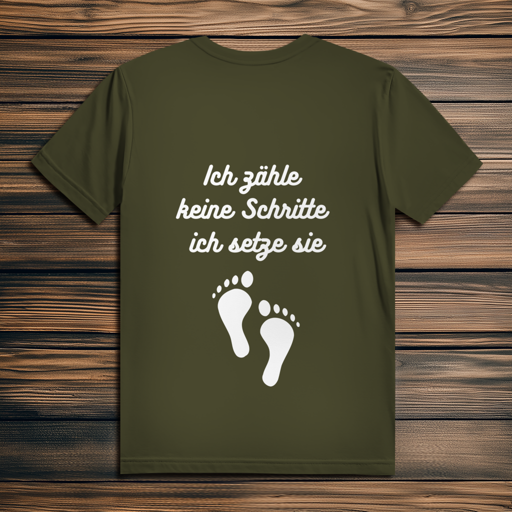 Herren Premium Bio T-Shirt ∣ Ich zähle... Schritte ∣ Logo in weiß