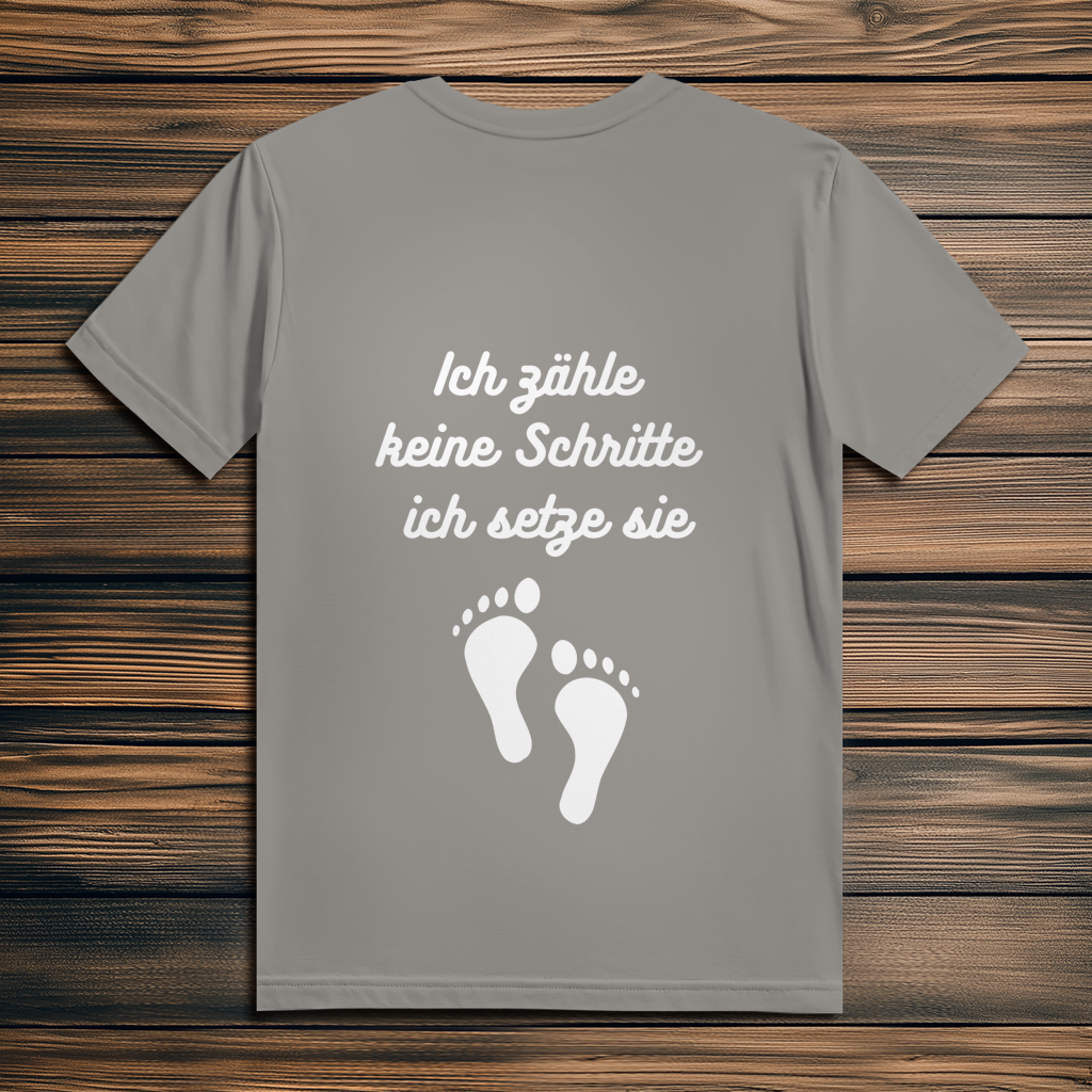 Herren Premium Bio T-Shirt ∣ Ich zähle... Schritte ∣ Logo in weiß