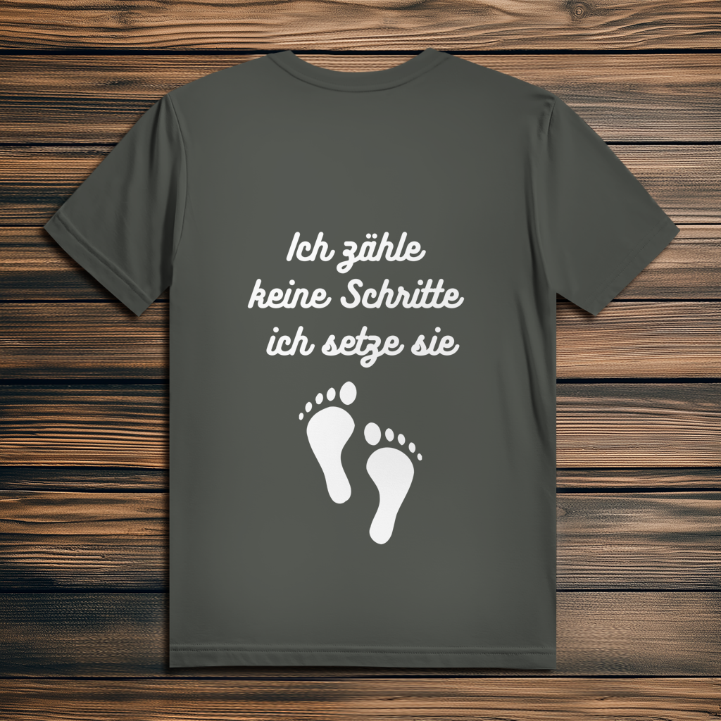 Herren Premium Bio T-Shirt ∣ Ich zähle... Schritte ∣ Logo in weiß
