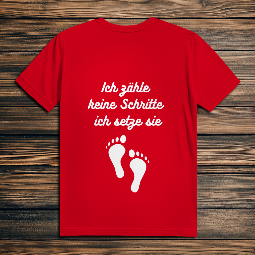 Herren Premium Bio T-Shirt ∣ Ich zähle... Schritte ∣ Logo in weiß