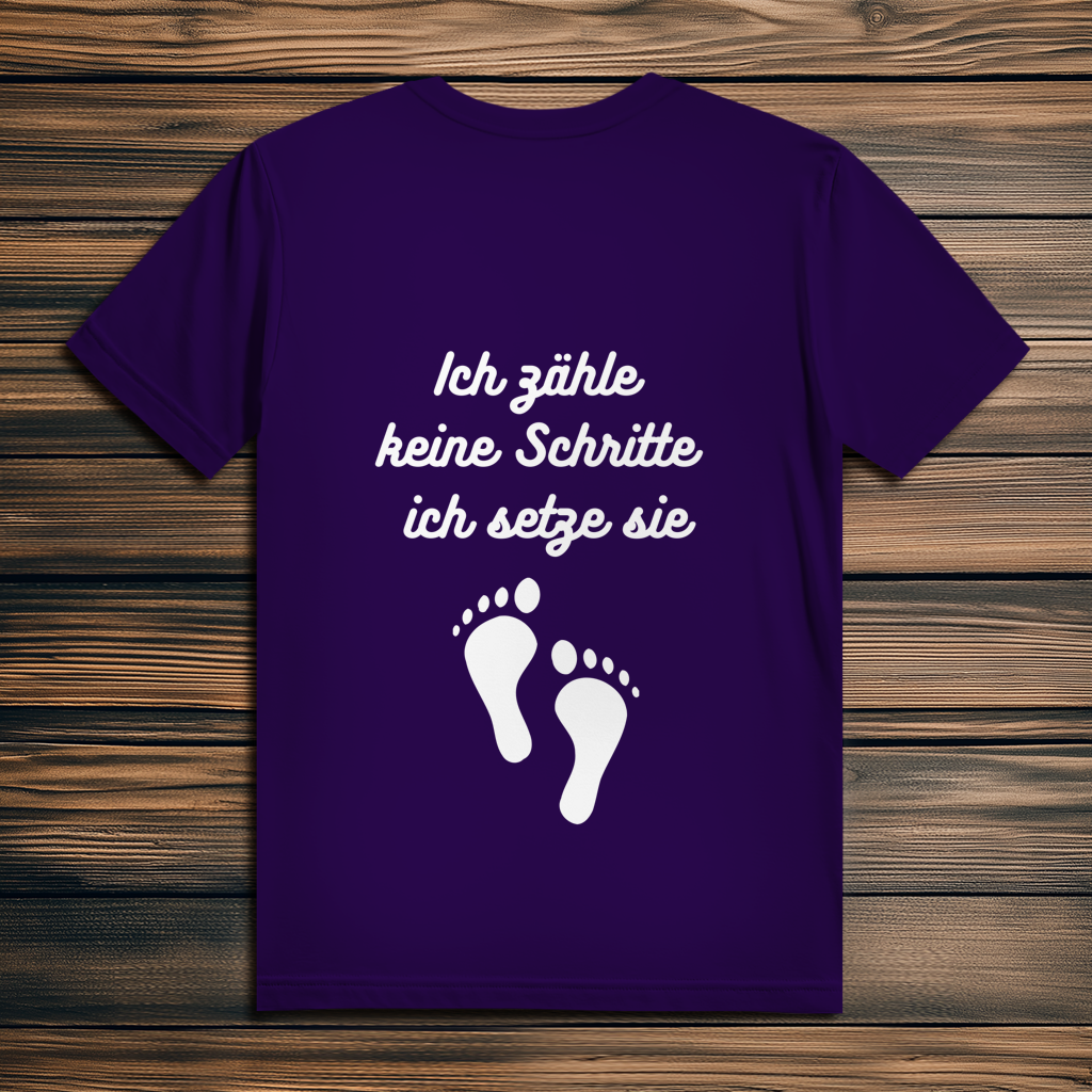 Herren Premium Bio T-Shirt ∣ Ich zähle... Schritte ∣ Logo in weiß
