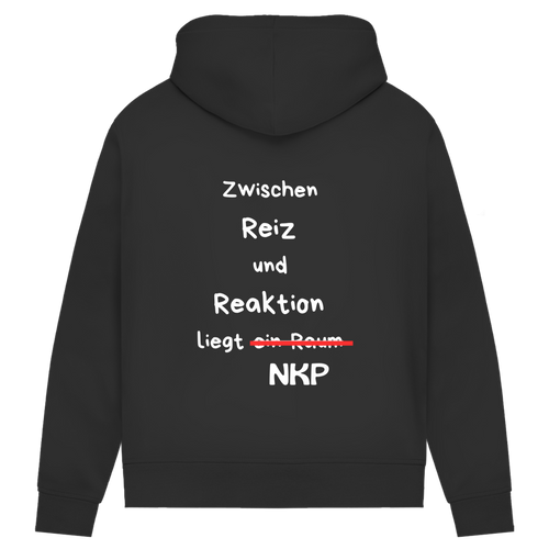 Damen Premium Bio Hoodie ∣ Reiz und Reaktion ∣ Logo in weiß