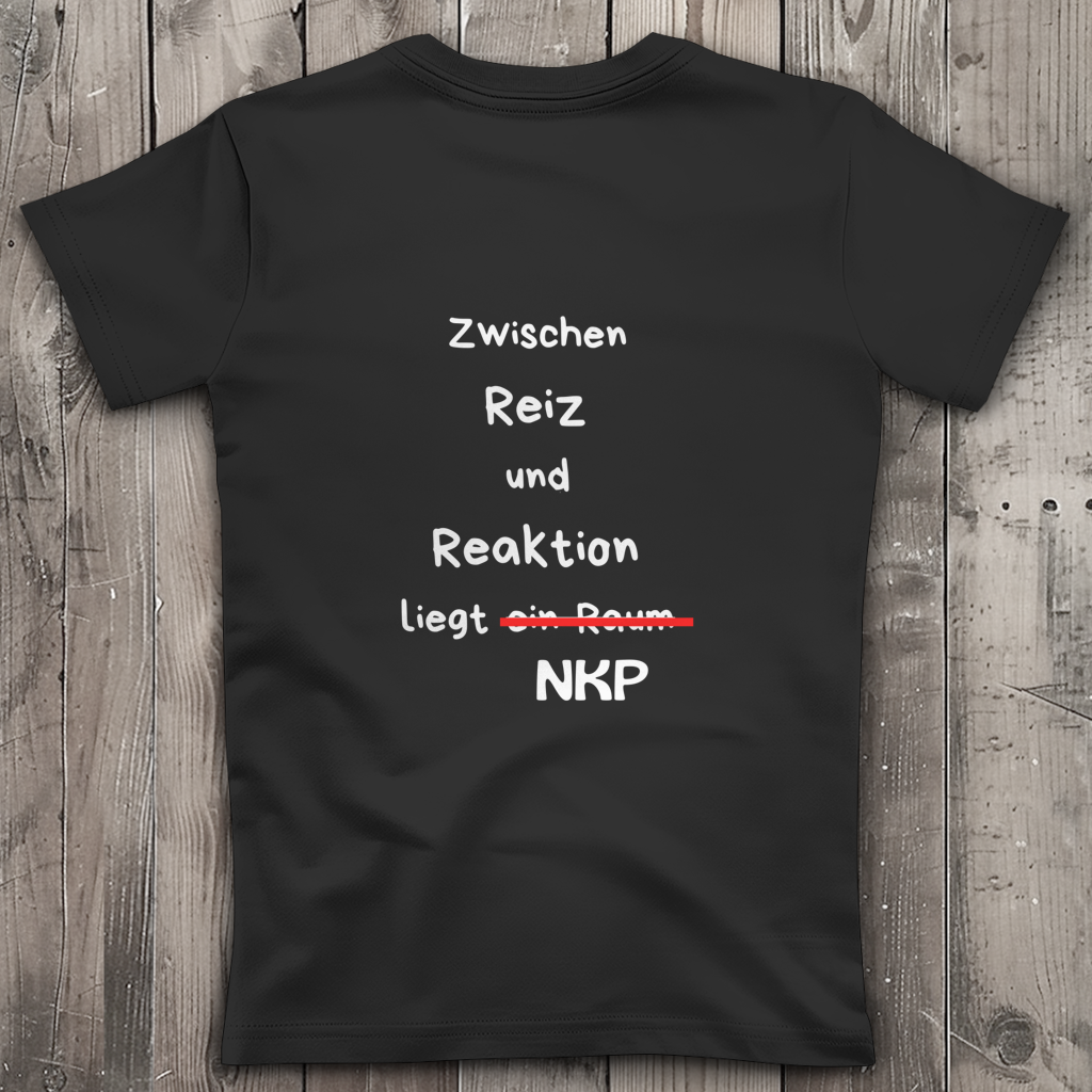 Damen Premium Bio V-Neck T-Shirt ∣ Reiz und Reaktion ∣ Logo in weiß