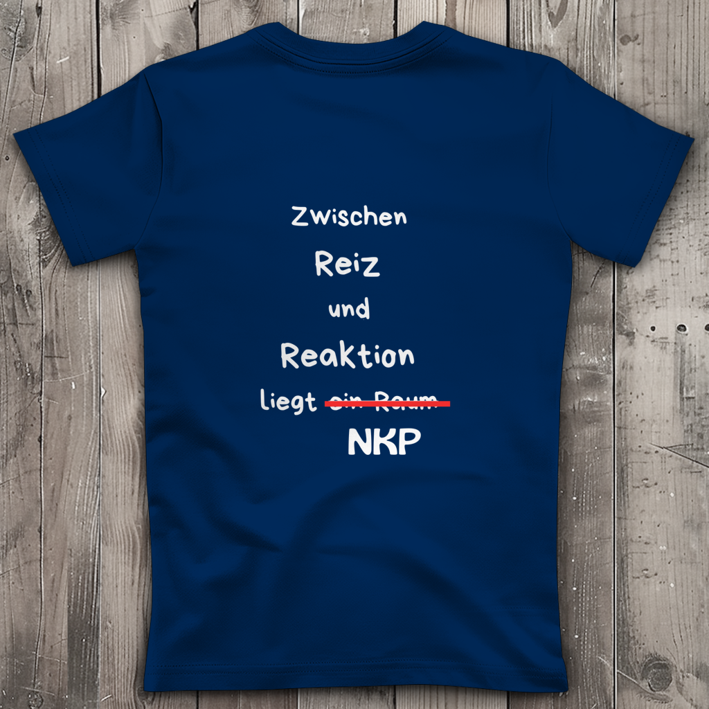 Damen Premium Bio V-Neck T-Shirt ∣ Reiz und Reaktion ∣ Logo in weiß
