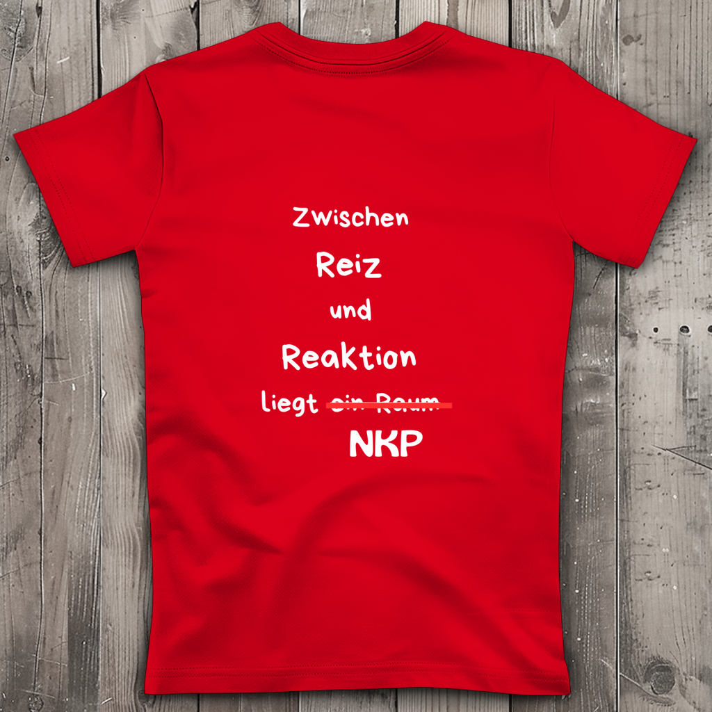 Damen Premium Bio V-Neck T-Shirt ∣ Reiz und Reaktion ∣ Logo in weiß
