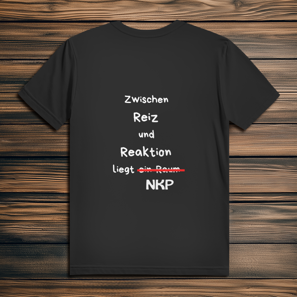 Herren Premium Bio T-Shirt ∣ Reiz und Reaktion ∣ Logo in weiß