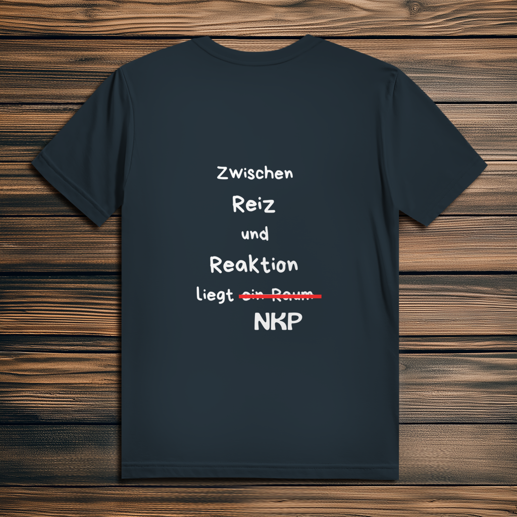 Herren Premium Bio T-Shirt ∣ Reiz und Reaktion ∣ Logo in weiß