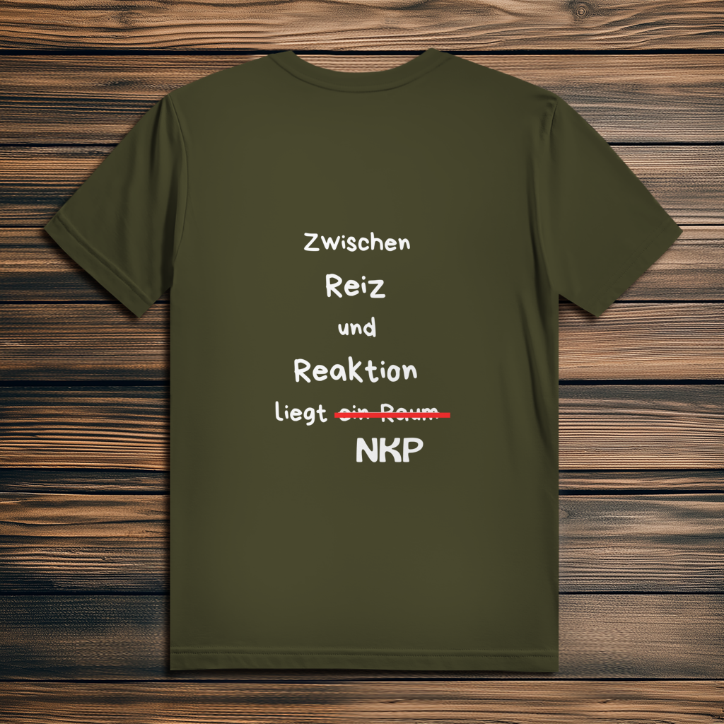 Herren Premium Bio T-Shirt ∣ Reiz und Reaktion ∣ Logo in weiß