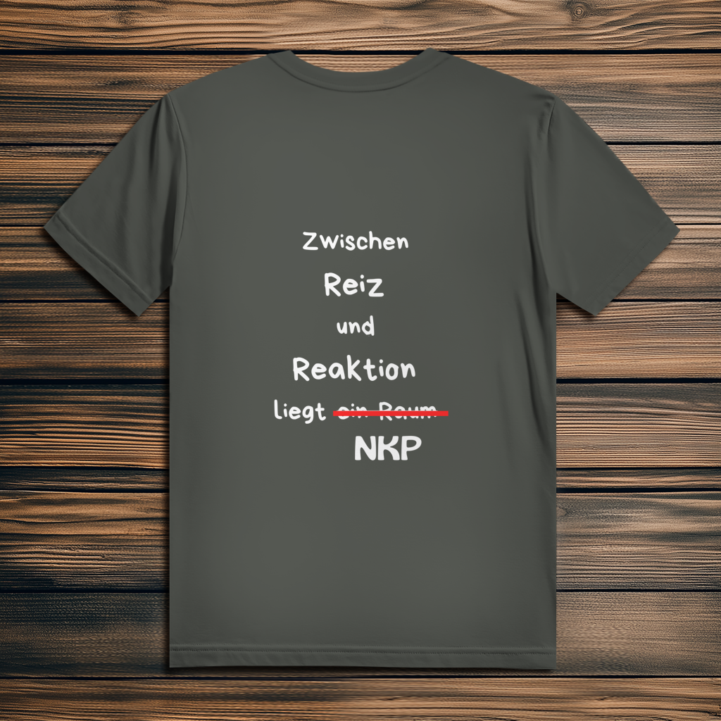 Herren Premium Bio T-Shirt ∣ Reiz und Reaktion ∣ Logo in weiß