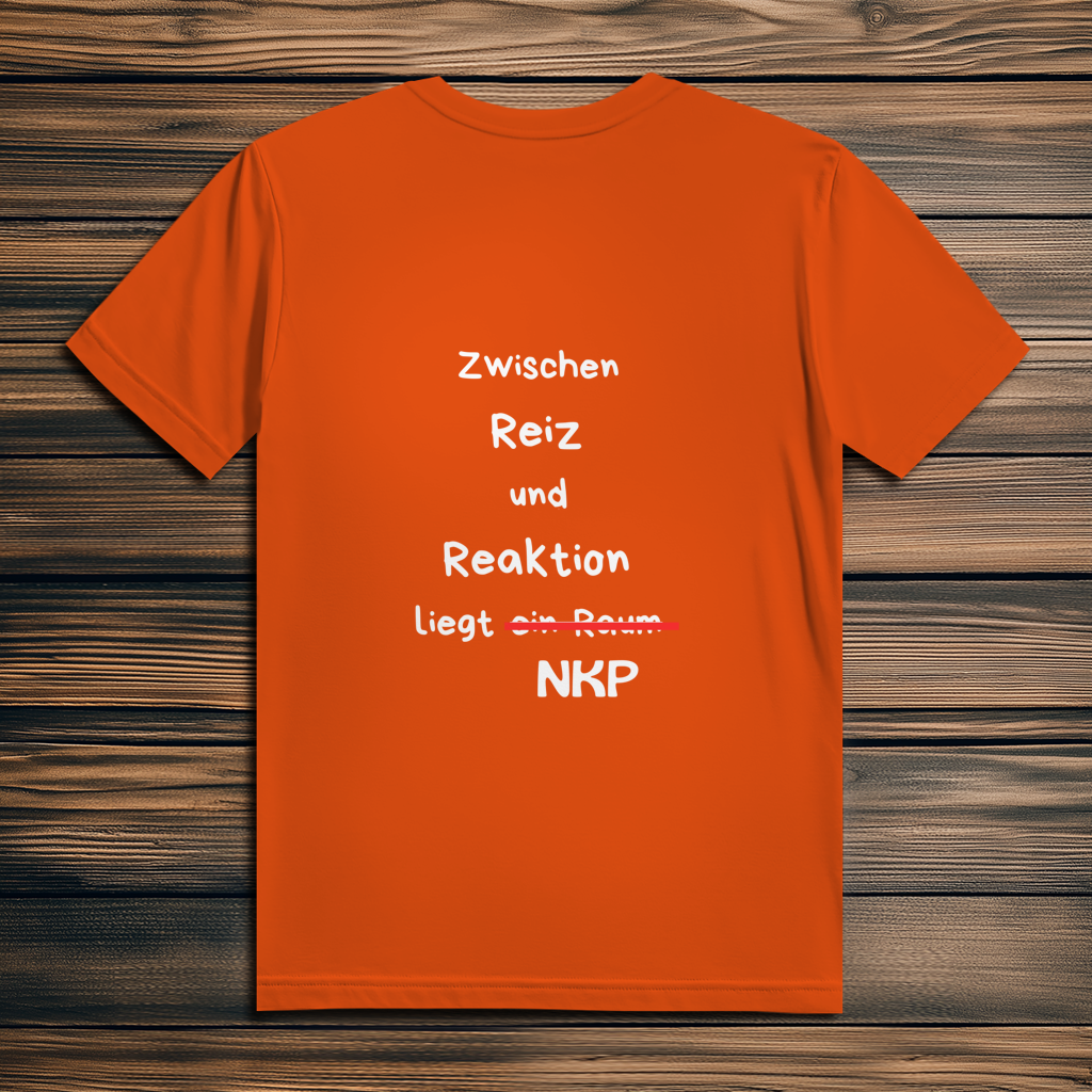 Herren Premium Bio T-Shirt ∣ Reiz und Reaktion ∣ Logo in weiß