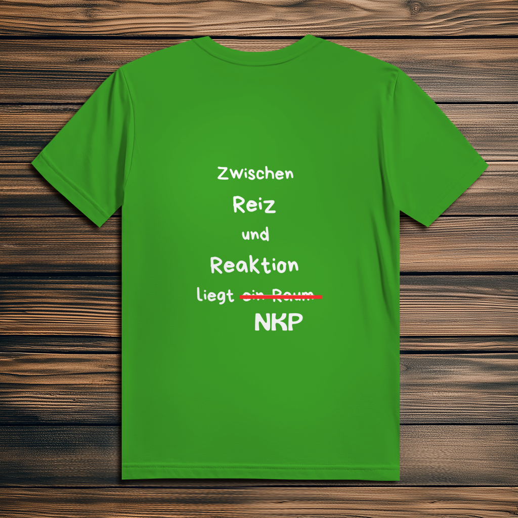 Herren Premium Bio T-Shirt ∣ Reiz und Reaktion ∣ Logo in weiß
