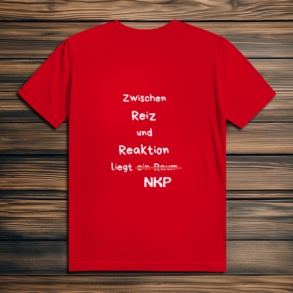 Herren Premium Bio T-Shirt ∣ Reiz und Reaktion ∣ Logo in weiß