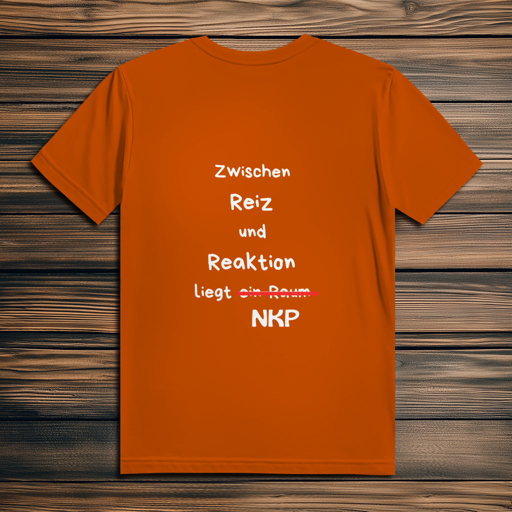 Herren Premium Bio T-Shirt ∣ Reiz und Reaktion ∣ Logo in weiß