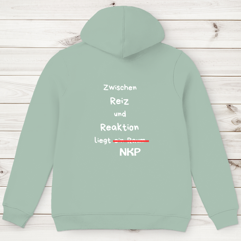 Herren Premium Bio Hoodie ∣ Reiz und Reaktion ∣ Logo in weiß