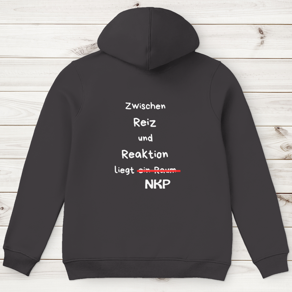 Herren Premium Bio Hoodie ∣ Reiz und Reaktion ∣ Logo in weiß