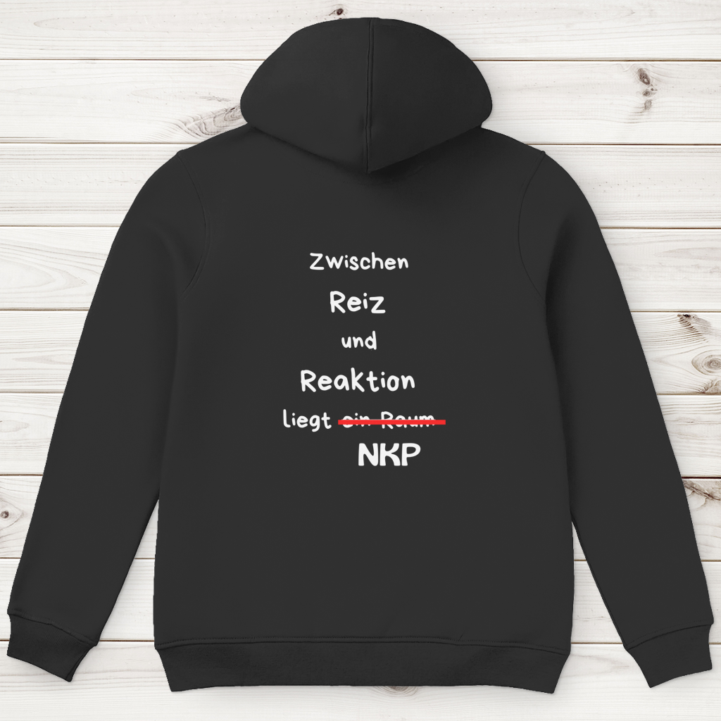 Herren Premium Bio Hoodie ∣ Reiz und Reaktion ∣ Logo in weiß