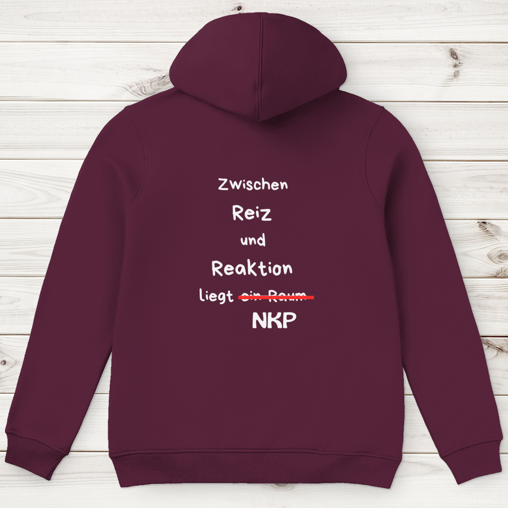Herren Premium Bio Hoodie ∣ Reiz und Reaktion ∣ Logo in weiß
