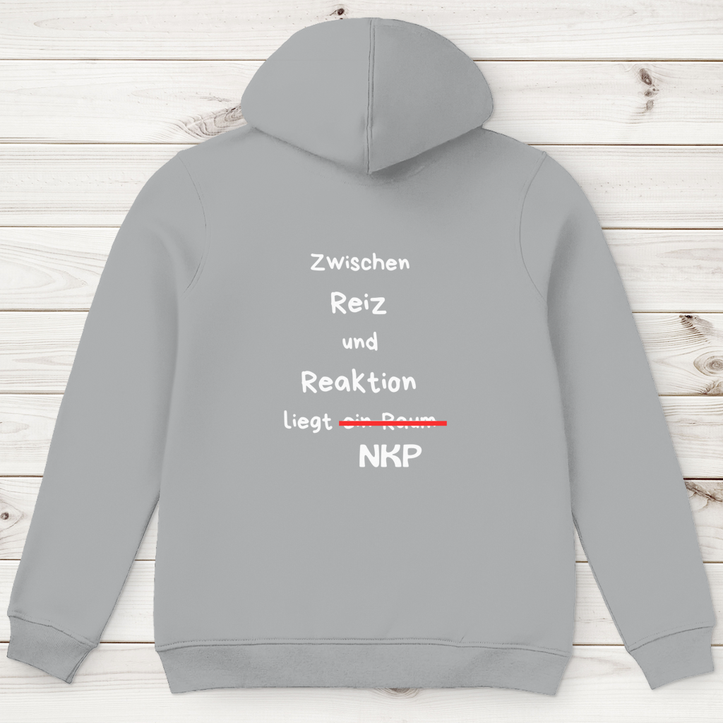 Herren Premium Bio Hoodie ∣ Reiz und Reaktion ∣ Logo in weiß