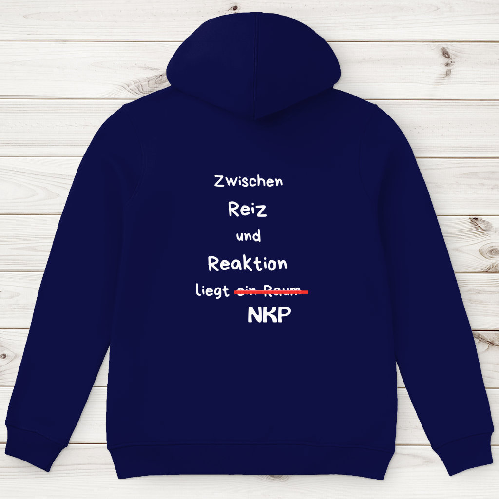 Herren Premium Bio Hoodie ∣ Reiz und Reaktion ∣ Logo in weiß