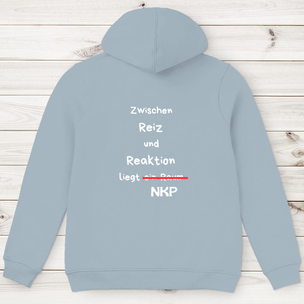 Herren Premium Bio Hoodie ∣ Reiz und Reaktion ∣ Logo in weiß