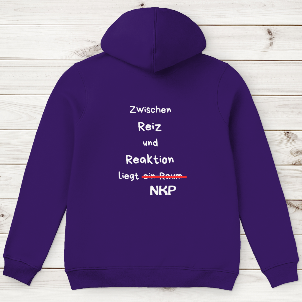 Herren Premium Bio Hoodie ∣ Reiz und Reaktion ∣ Logo in weiß