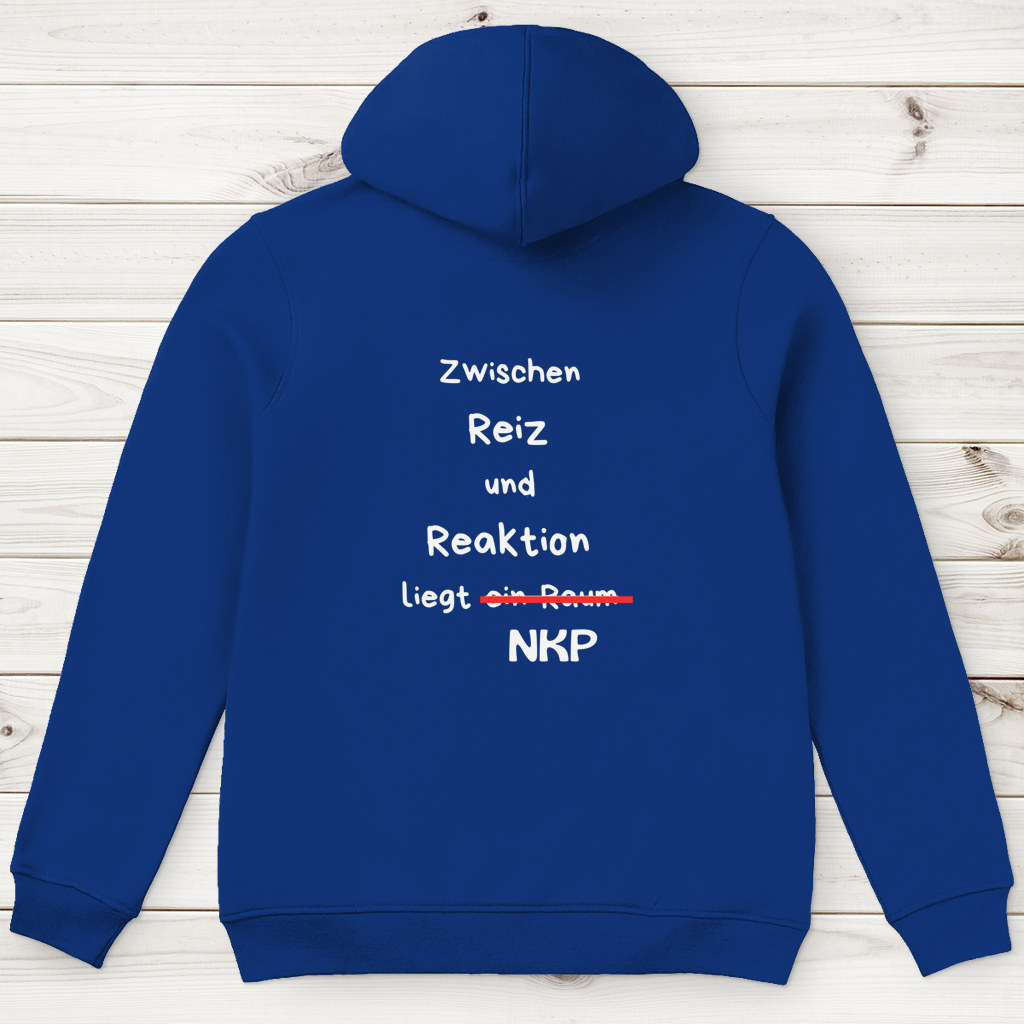Herren Premium Bio Hoodie ∣ Reiz und Reaktion ∣ Logo in weiß