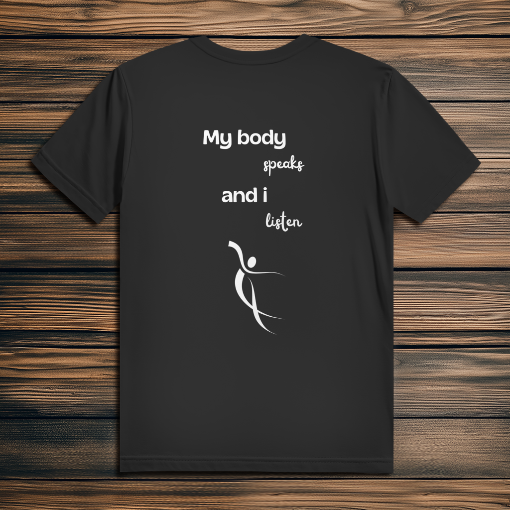 Herren Premium Bio T-Shirt ∣ My Body speaks... ∣ Logo in weiß