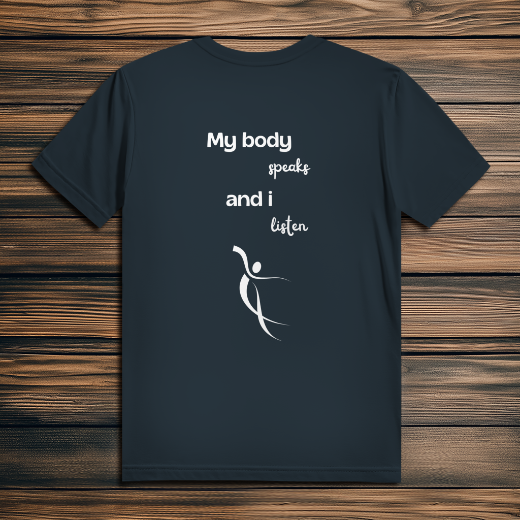 Herren Premium Bio T-Shirt ∣ My Body speaks... ∣ Logo in weiß