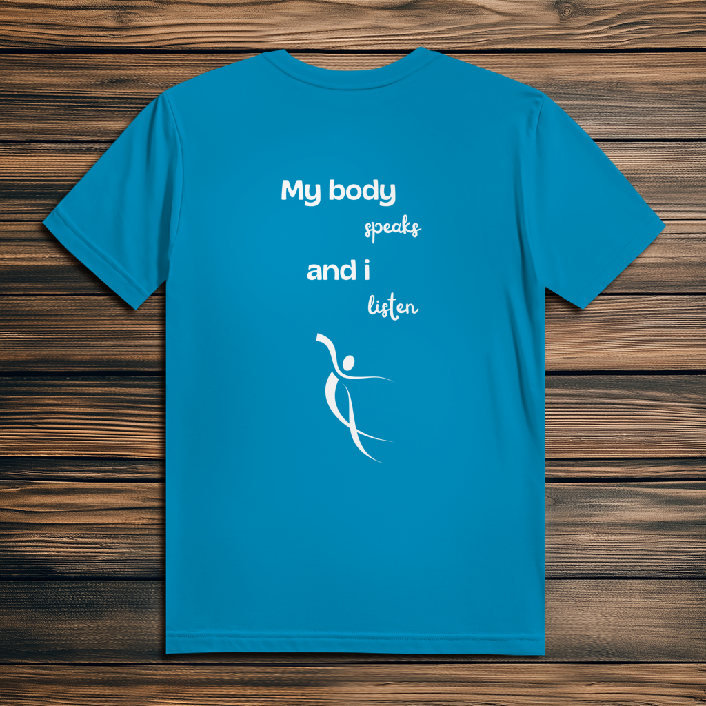 Herren Premium Bio T-Shirt ∣ My Body speaks... ∣ Logo in weiß