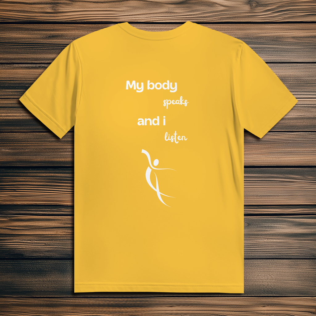 Herren Premium Bio T-Shirt ∣ My Body speaks... ∣ Logo in weiß