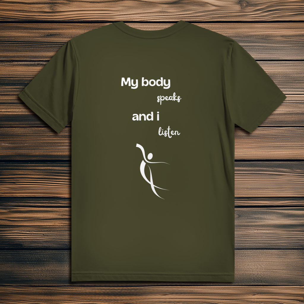 Herren Premium Bio T-Shirt ∣ My Body speaks... ∣ Logo in weiß
