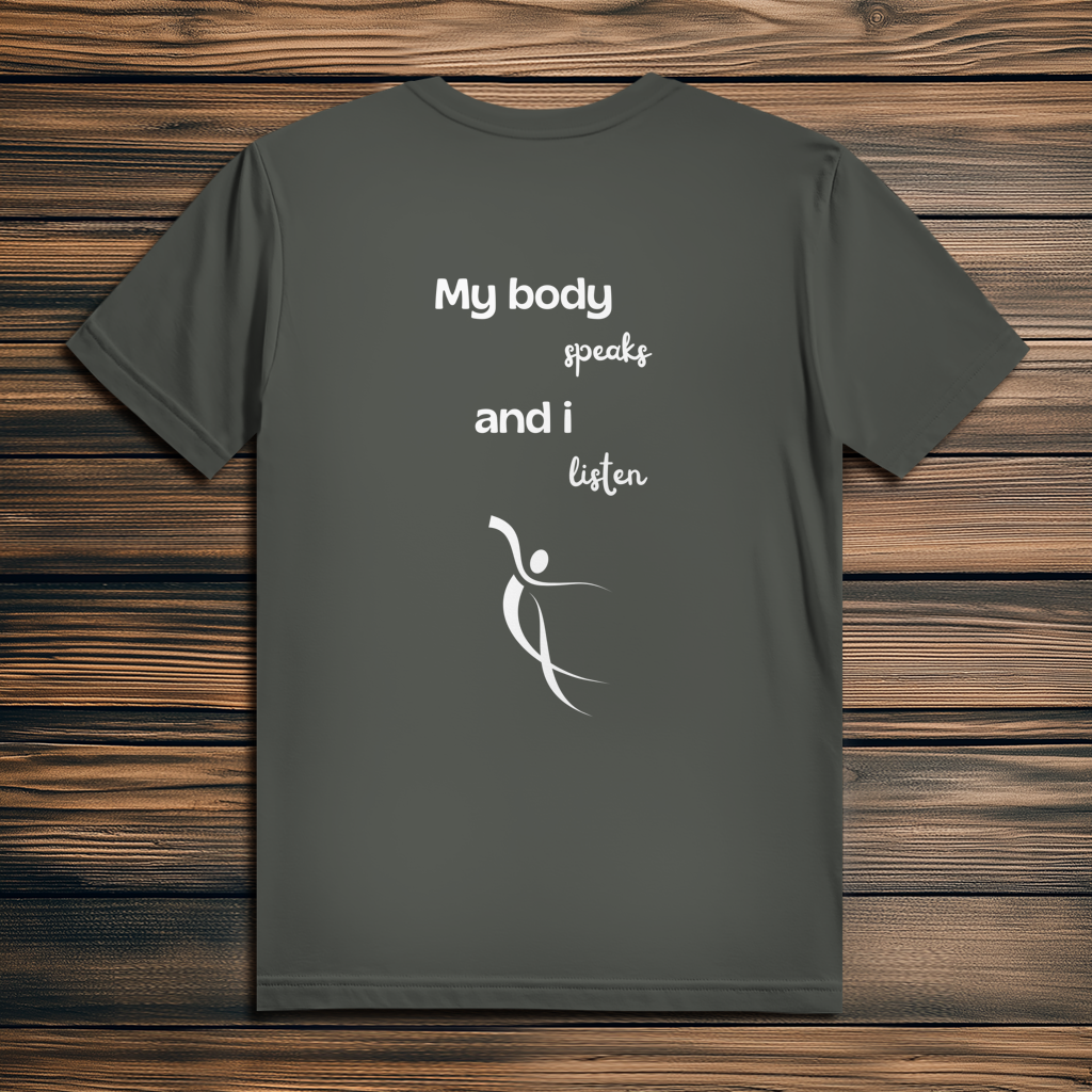 Herren Premium Bio T-Shirt ∣ My Body speaks... ∣ Logo in weiß