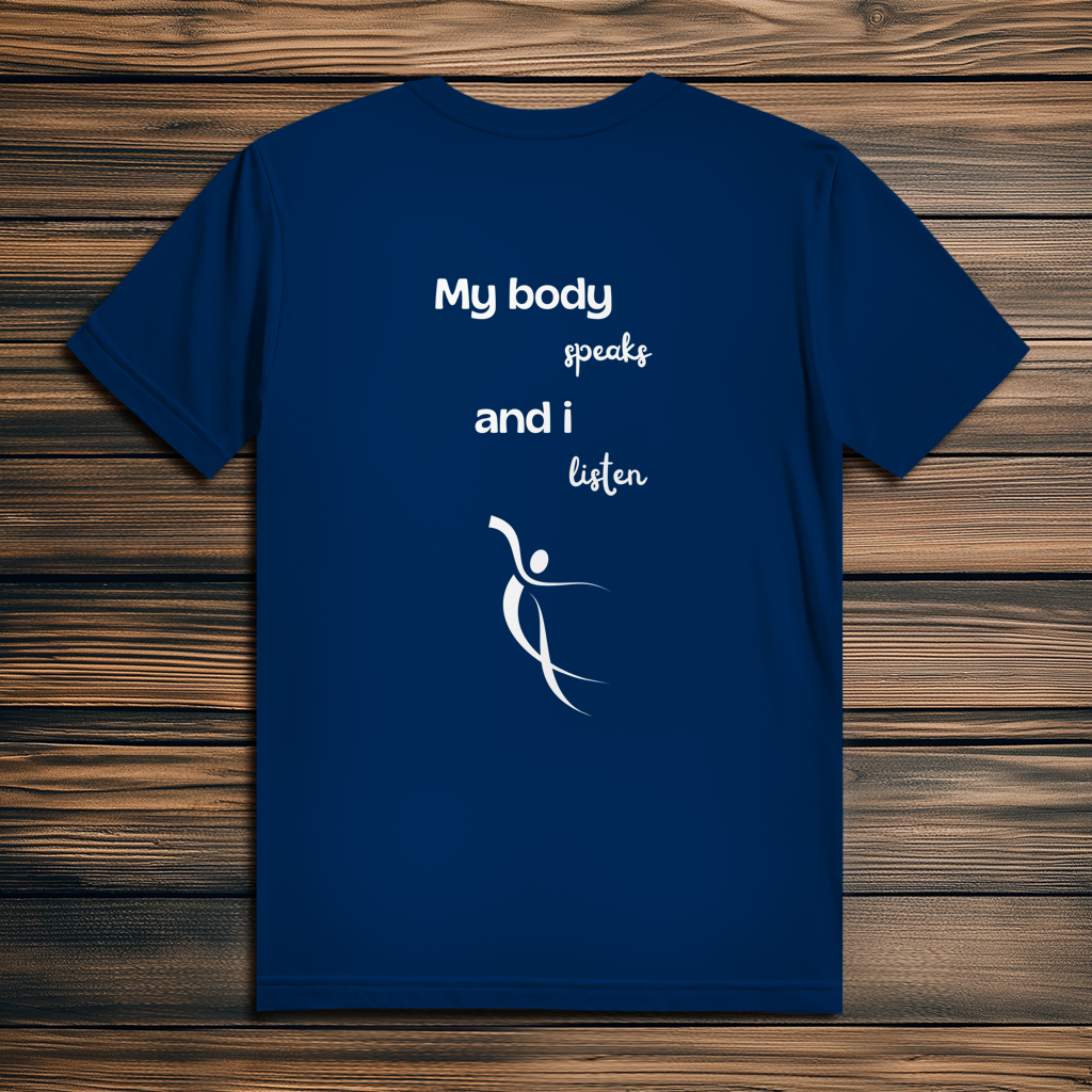 Herren Premium Bio T-Shirt ∣ My Body speaks... ∣ Logo in weiß