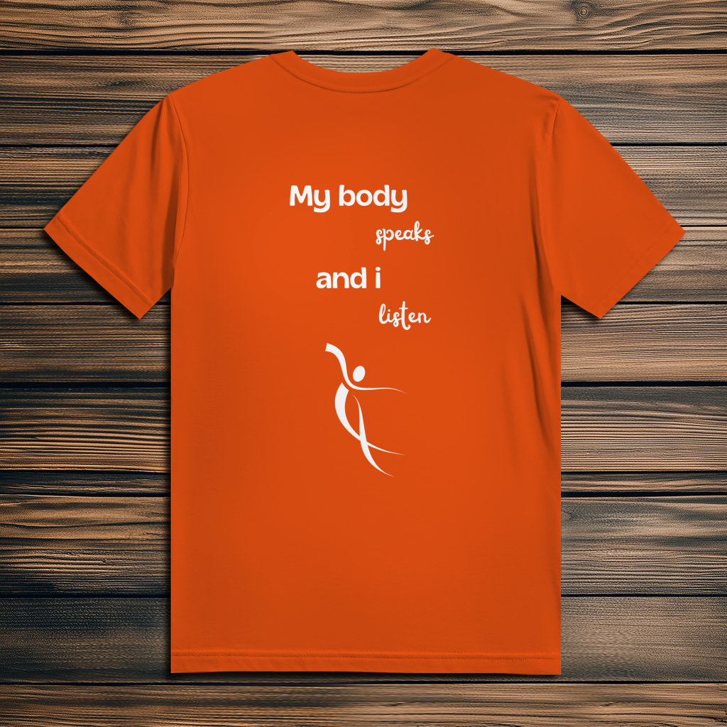 Herren Premium Bio T-Shirt ∣ My Body speaks... ∣ Logo in weiß