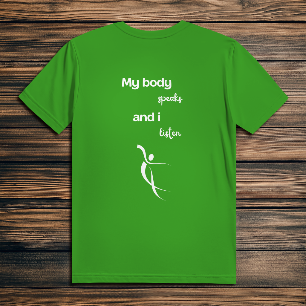 Herren Premium Bio T-Shirt ∣ My Body speaks... ∣ Logo in weiß