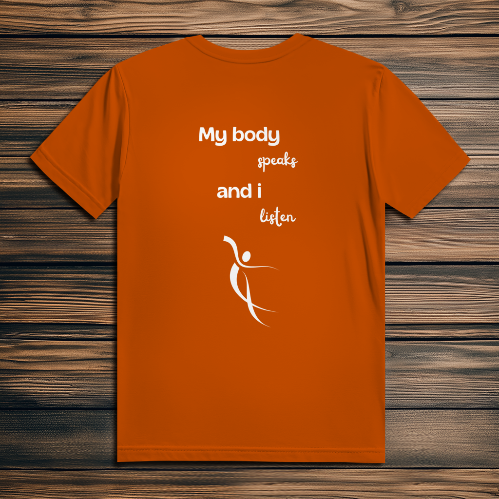 Herren Premium Bio T-Shirt ∣ My Body speaks... ∣ Logo in weiß