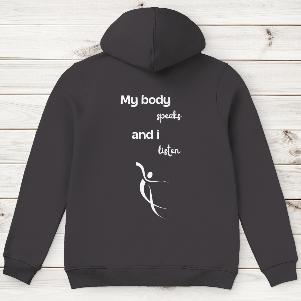 Herren Premium Bio Hoodie Body ∣ My Body speaks.. ∣ Logo in weiß