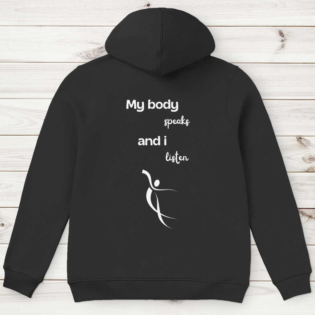 Herren Premium Bio Hoodie Body ∣ My Body speaks.. ∣ Logo in weiß