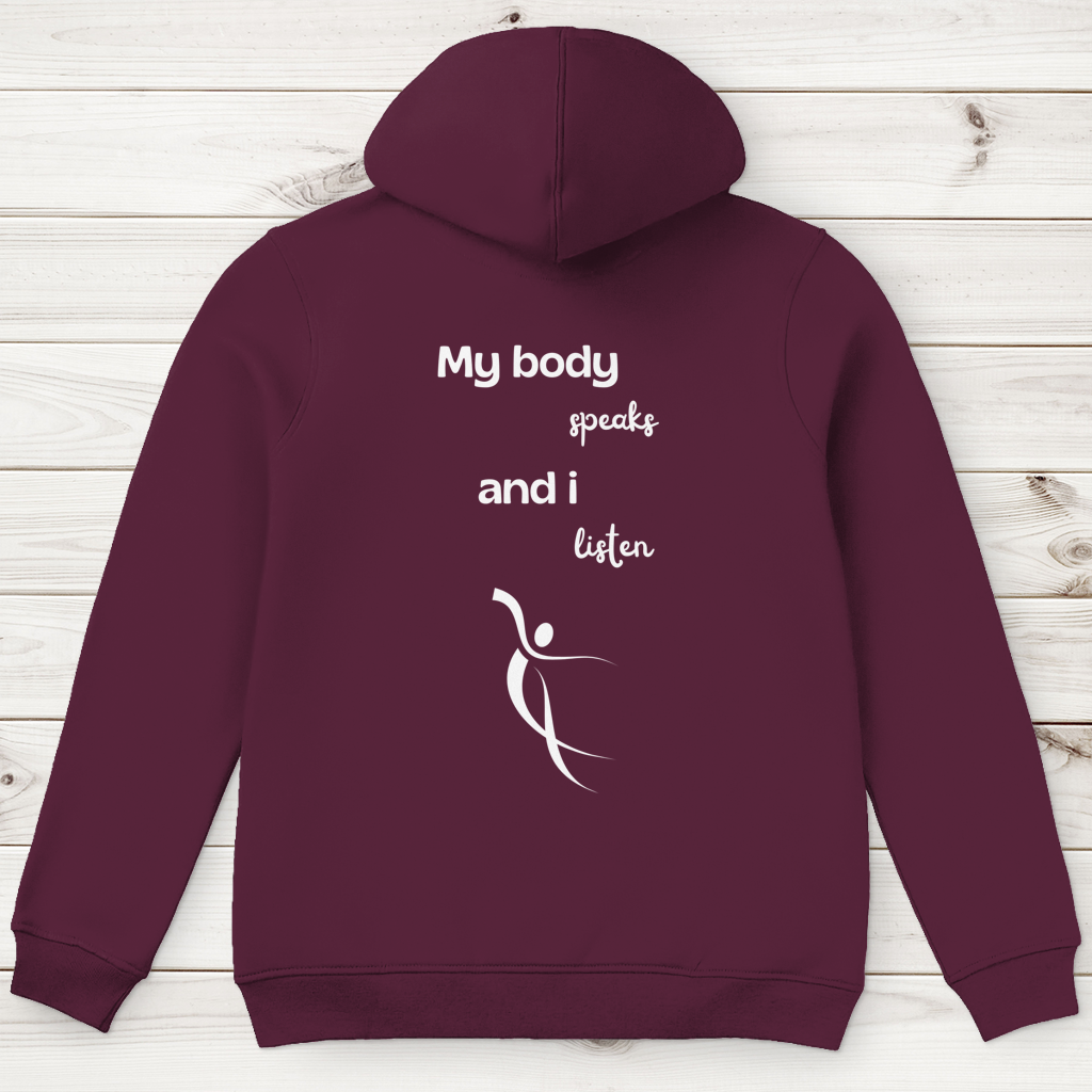 Herren Premium Bio Hoodie Body ∣ My Body speaks.. ∣ Logo in weiß