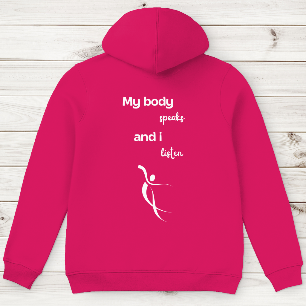 Herren Premium Bio Hoodie Body ∣ My Body speaks.. ∣ Logo in weiß