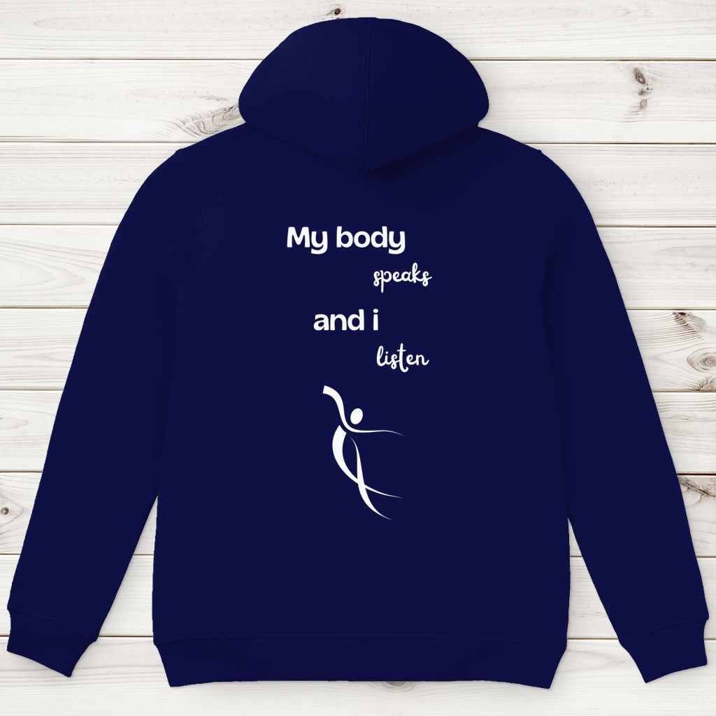 Herren Premium Bio Hoodie Body ∣ My Body speaks.. ∣ Logo in weiß