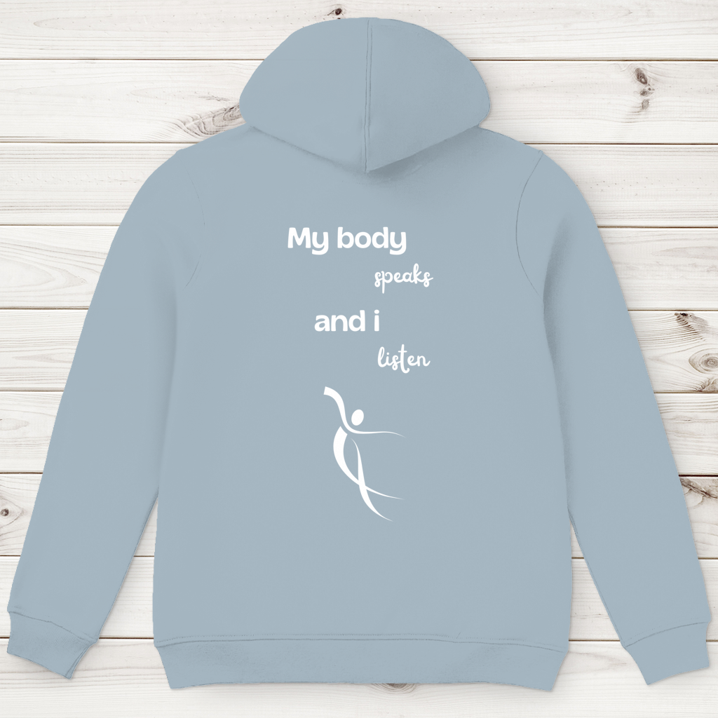 Herren Premium Bio Hoodie Body ∣ My Body speaks.. ∣ Logo in weiß