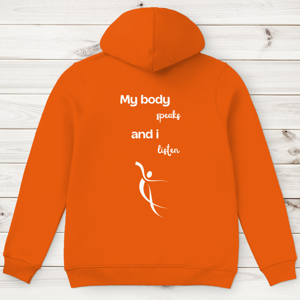 Herren Premium Bio Hoodie Body ∣ My Body speaks.. ∣ Logo in weiß