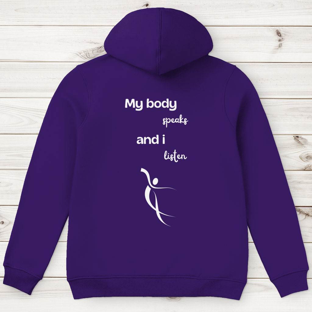 Herren Premium Bio Hoodie Body ∣ My Body speaks.. ∣ Logo in weiß