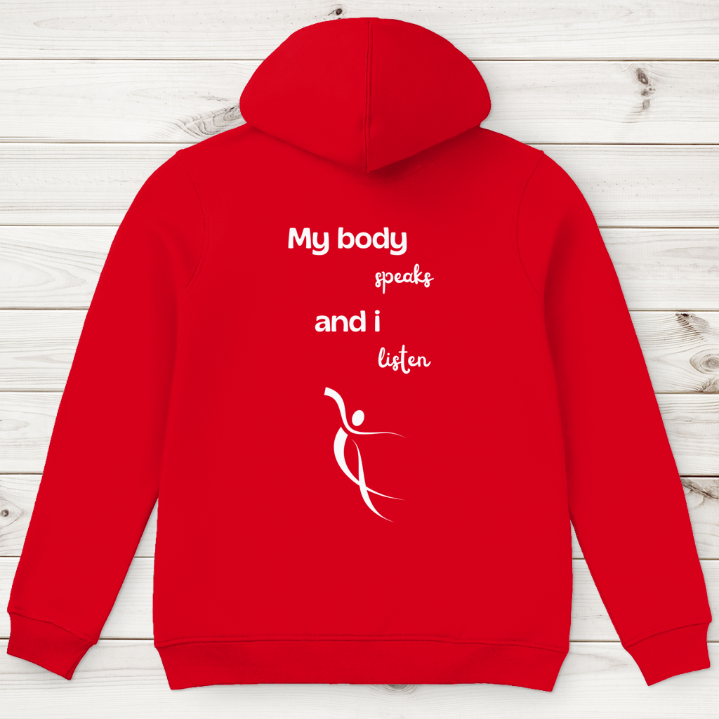 Herren Premium Bio Hoodie Body ∣ My Body speaks.. ∣ Logo in weiß
