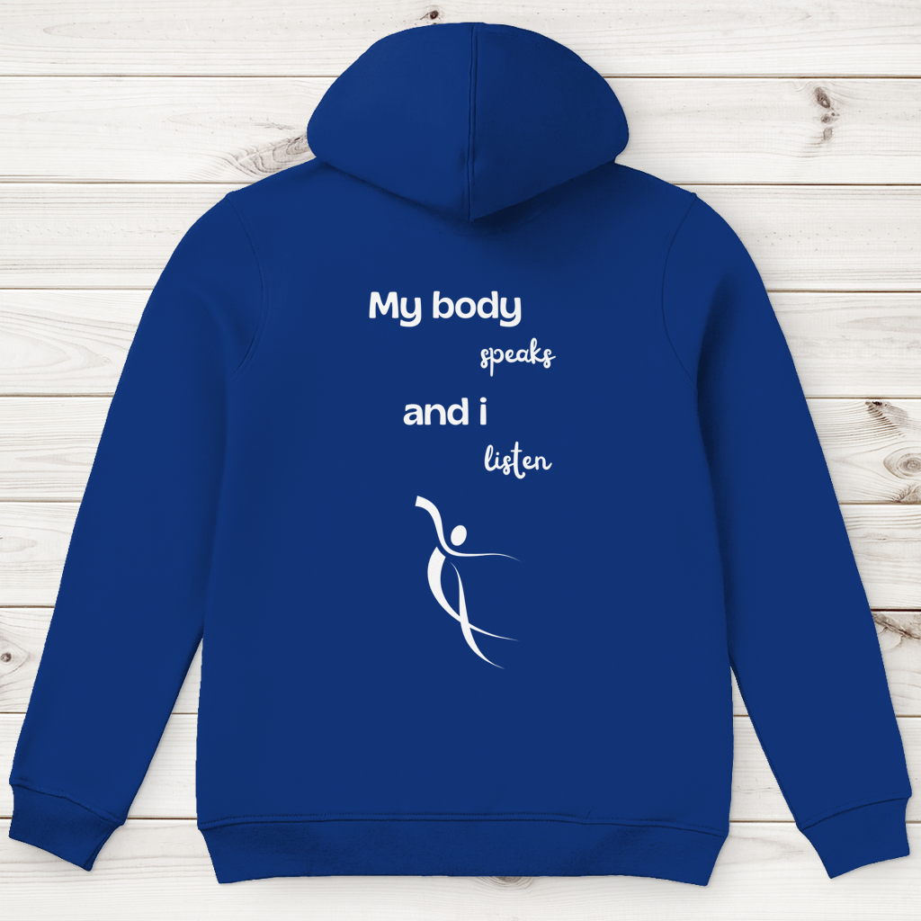 Herren Premium Bio Hoodie Body ∣ My Body speaks.. ∣ Logo in weiß