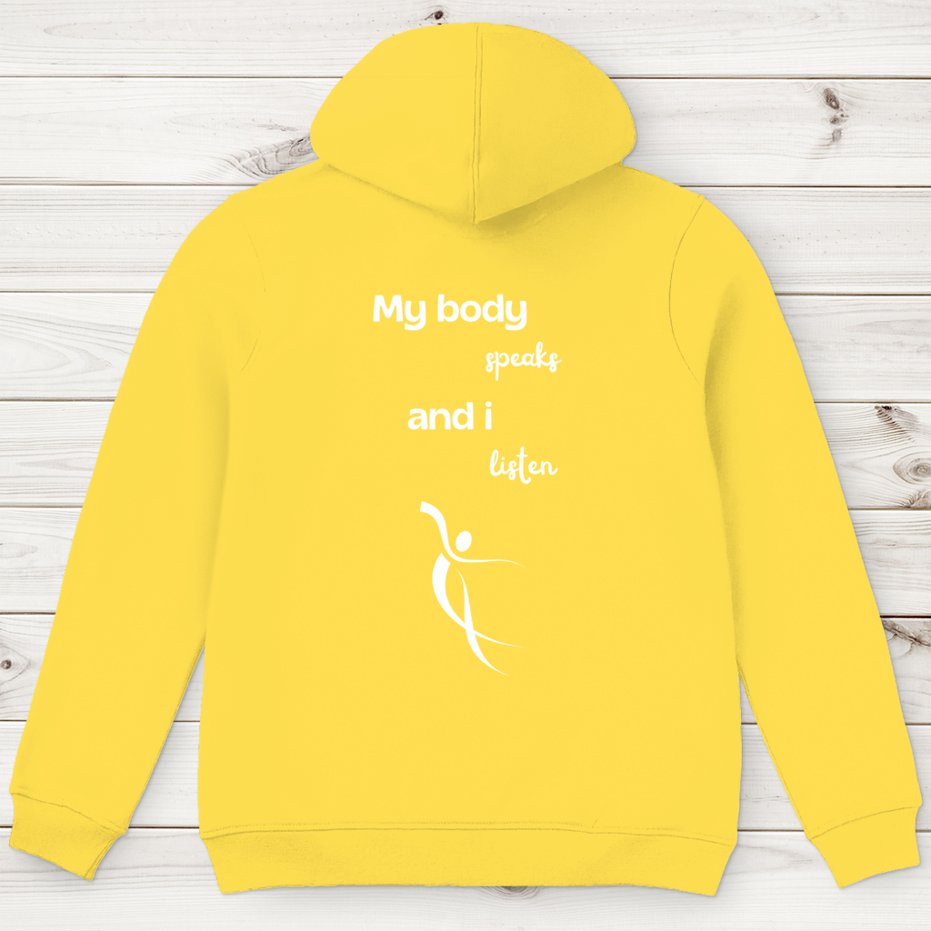Herren Premium Bio Hoodie Body ∣ My Body speaks.. ∣ Logo in weiß